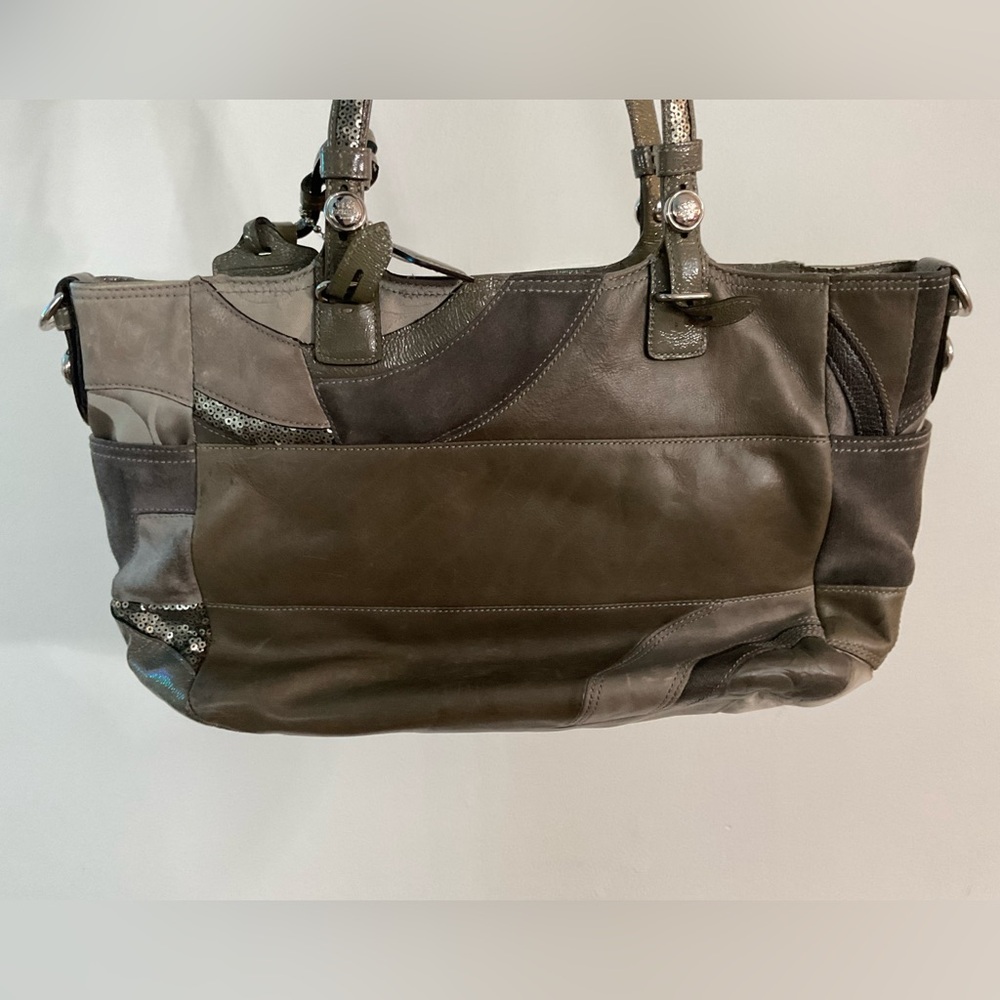 Vintage Coach Gray Pieced Patchwork Leather Suede… - image 3